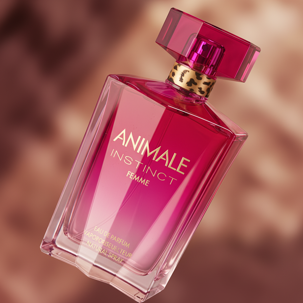Detalhe do frasco do perfume Animale Instinct Eau de Parfum Feminino - Animale com foco no vidro e no líquido