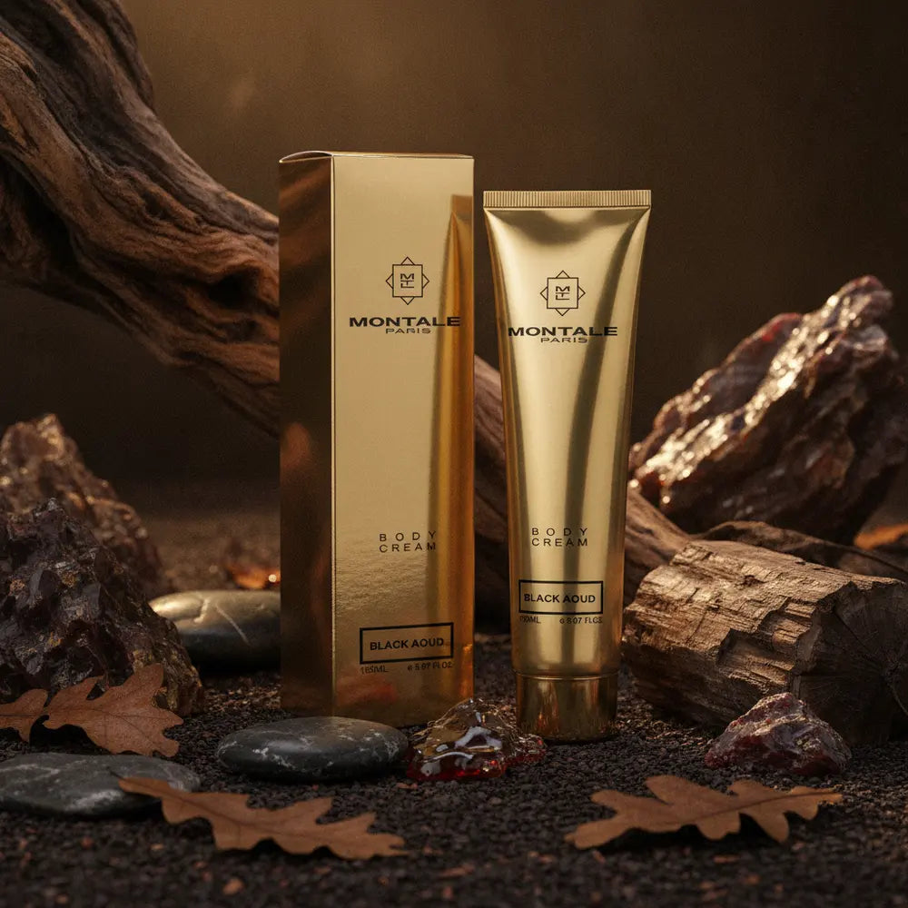 Perfume Hidratante Corporal Black Aoud Unissex - Montale em composição olfativa inspirada na fragrância