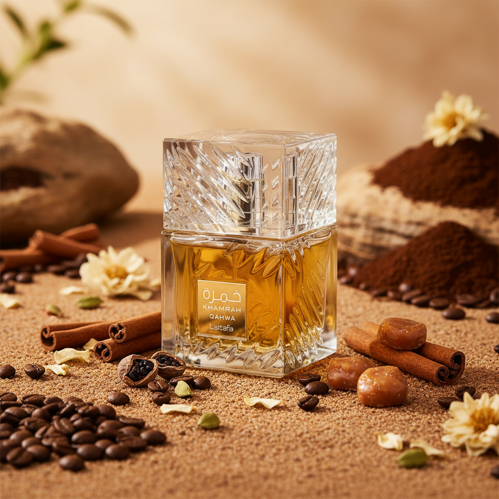 Perfume Khamrah Qahwa Eau de Parfum Unissex - Lattafa em composição olfativa inspirada na fragrância
