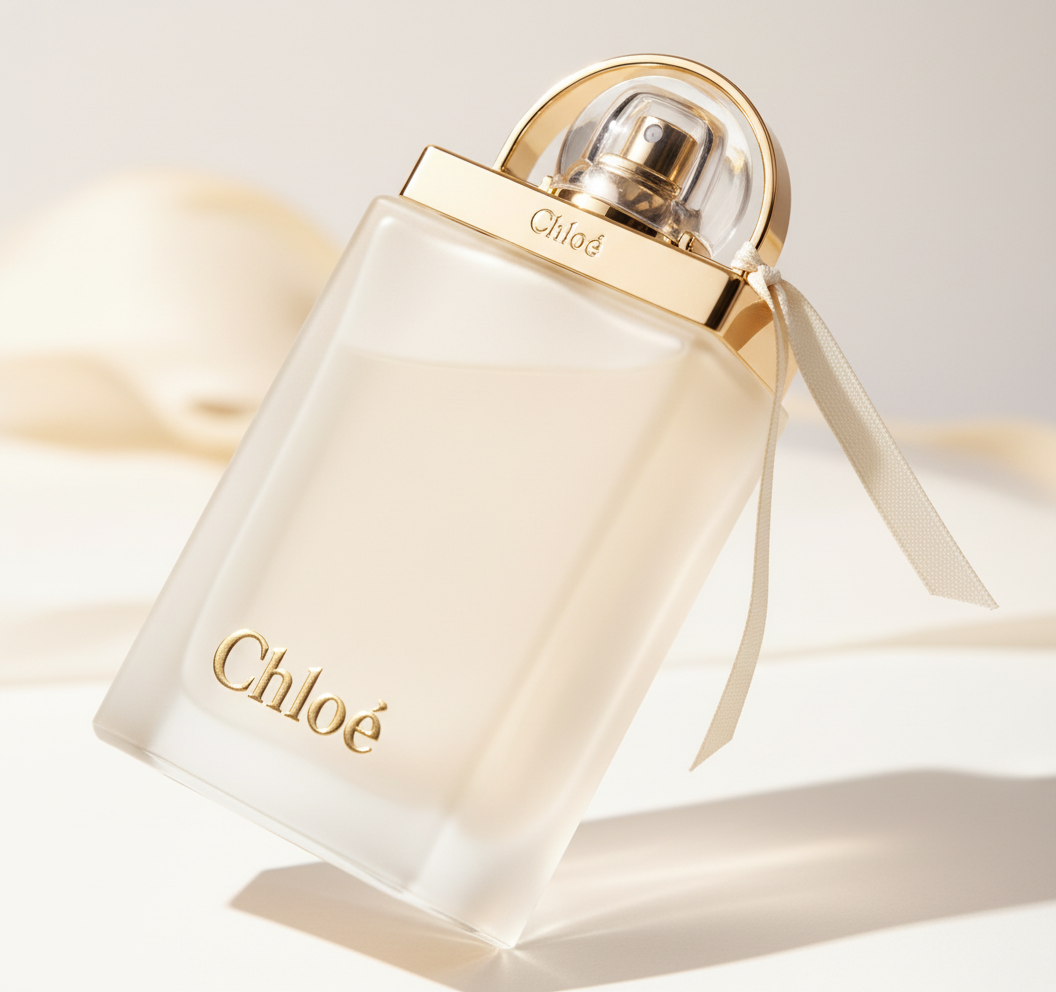 Detalhe do frasco do perfume Love Story Eau de Parfum Feminino - Chloé com foco no vidro e no líquido