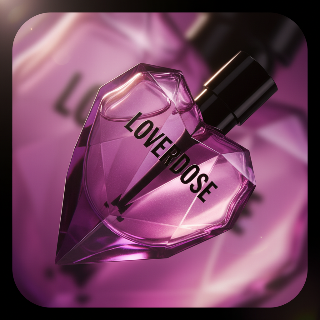 Detalhe do frasco do perfume Loverdose Eau de Parfum Feminino - Diesel com foco no vidro e no líquido