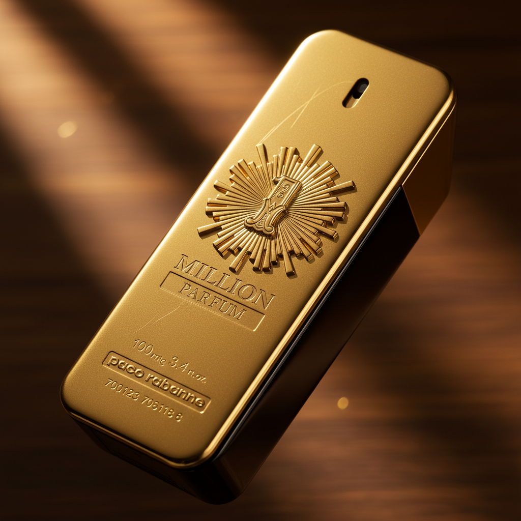 Detalhe do frasco do perfume One Million Eau de Parfum Masculino - Paco Rabanne com foco no vidro e no líquido