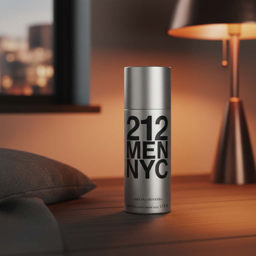 Perfume 212 NYC Men Desodorante Spray Masculino - Carolina Herrera em ambiente elegante de lifestyle