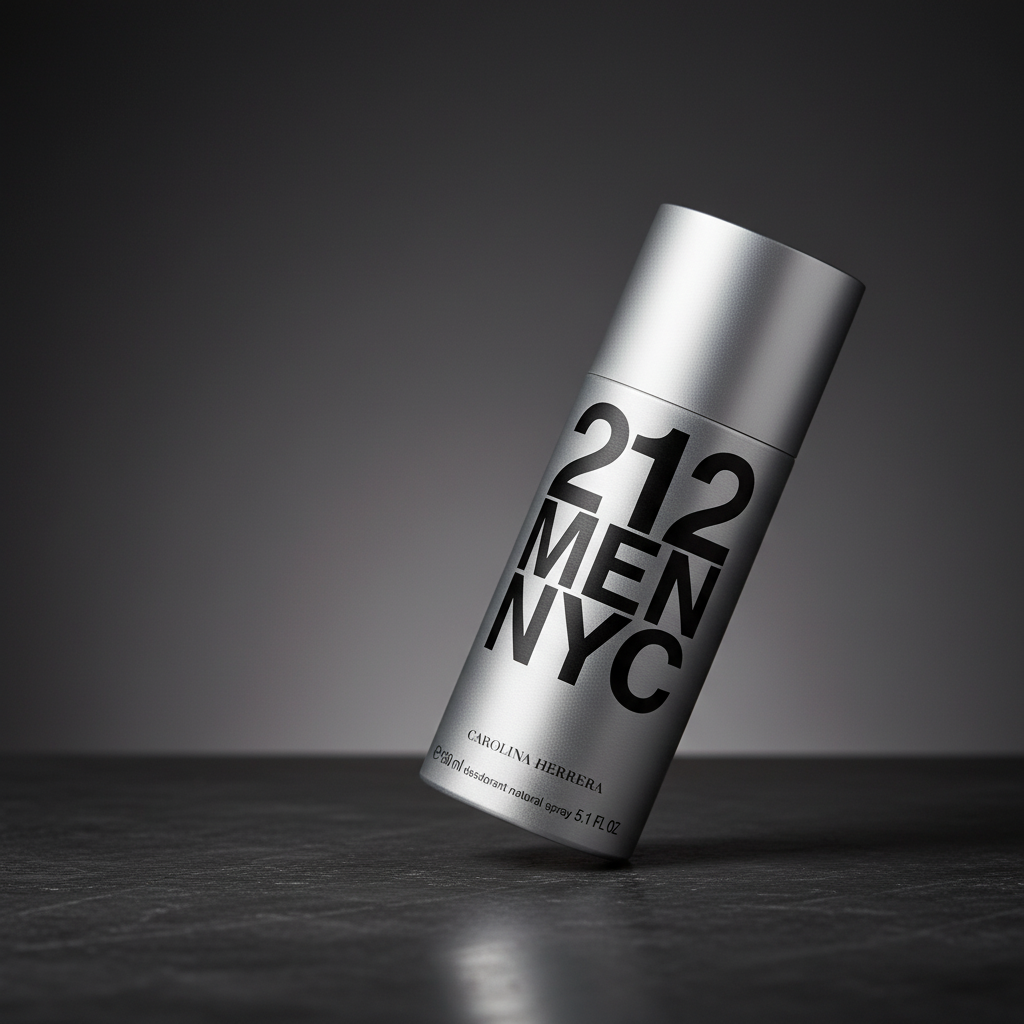 Perfume 212 NYC Men Desodorante Spray Masculino - Carolina Herrera em composição de luxo com iluminação sofisticada