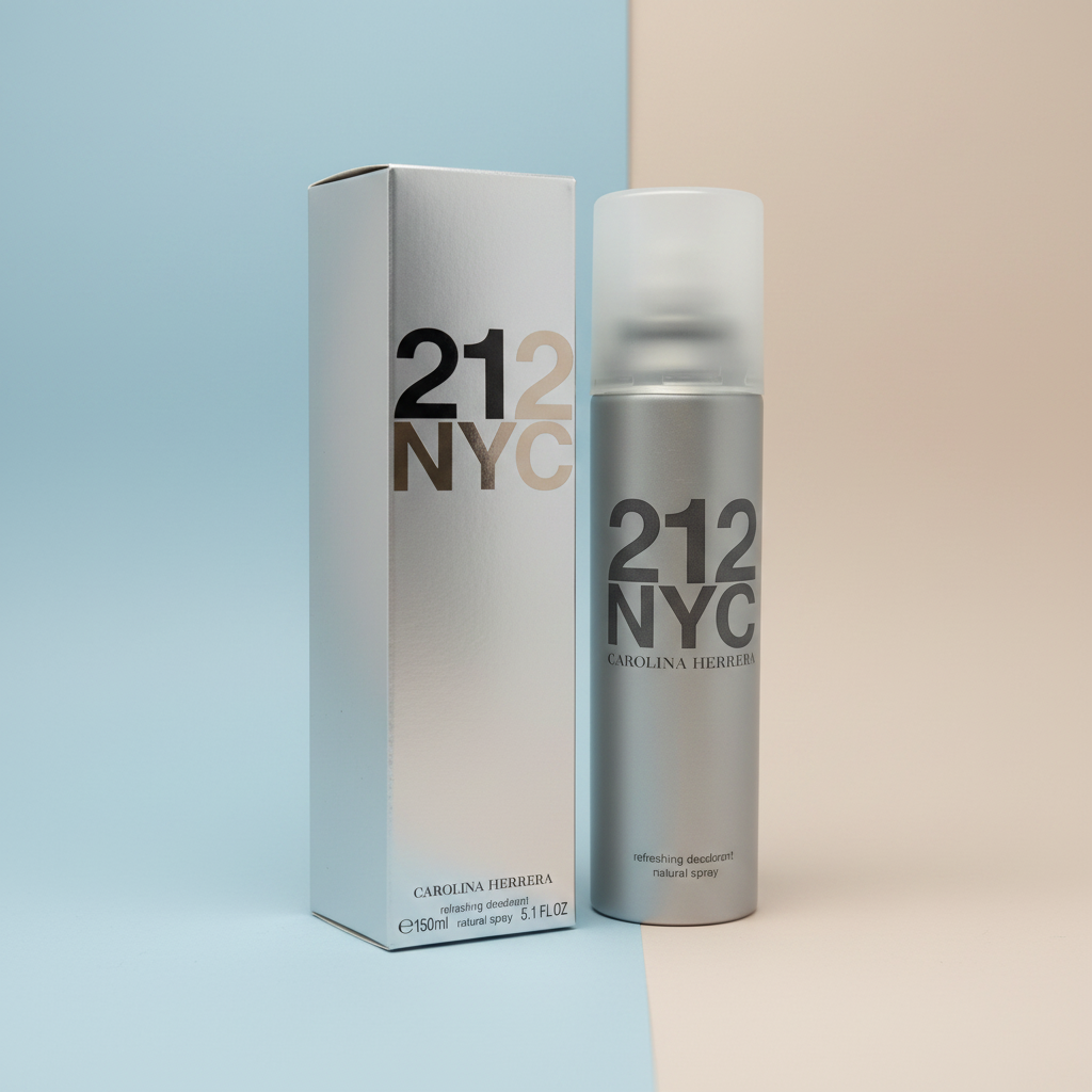 Perfume 212 NYC Refreshing Desodorante Feminino - Carolina Herrera em composição atmosférica com iluminação sofisticada