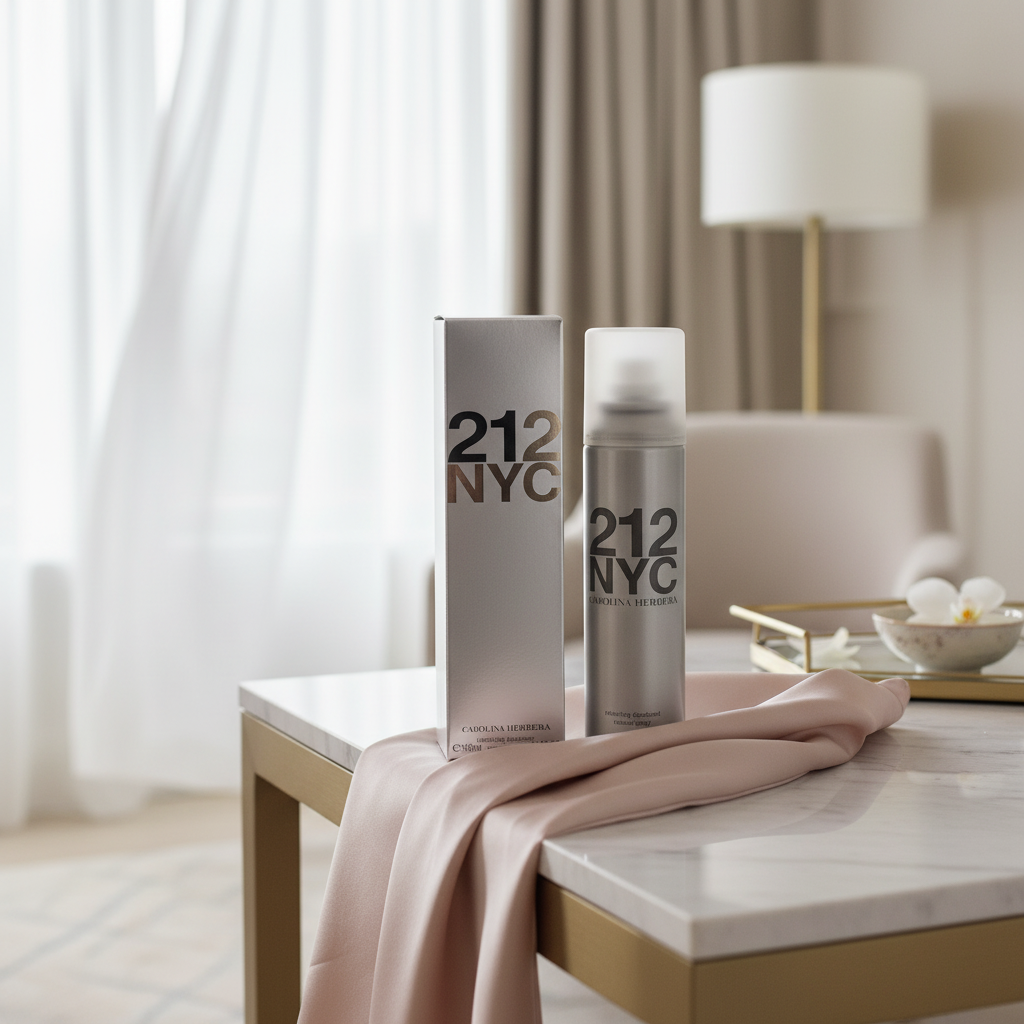 Perfume 212 NYC Refreshing Desodorante Feminino - Carolina Herrera em ambiente elegante de lifestyle
