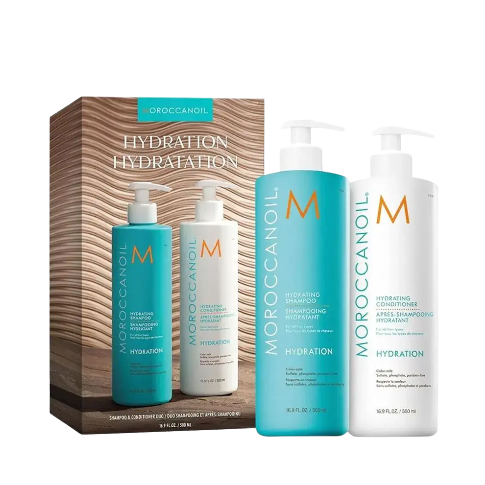 Kit Moroccanoil Duo Hydration Shampoo e Condicionador Todos os Cabelos - Moroccanoil 500ml - Universo do Perfume