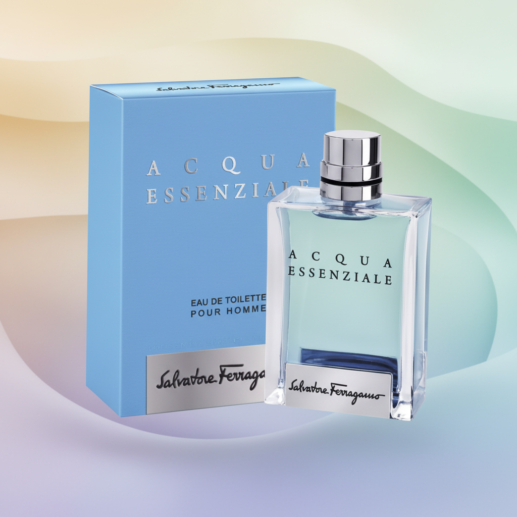 Perfume Acqua Essenziale Eau de Toilette Masculino - Salvatore Ferragamo em composição atmosférica com iluminação sofisticada