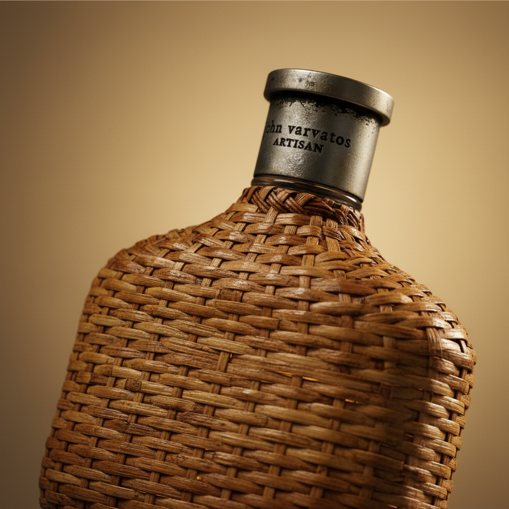 Detalhe do frasco do perfume Artisan Eau de Toilette Masculino - John Varvatos com foco no vidro e no líquido