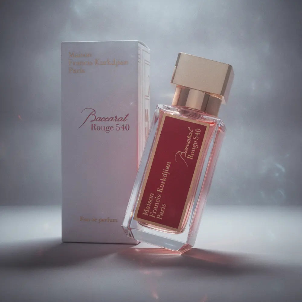 Perfume Baccarat Rouge 540 Eau de Parfum Unissex - Maison Francis Kurkdjian em composição atmosférica com iluminação sofisticada
