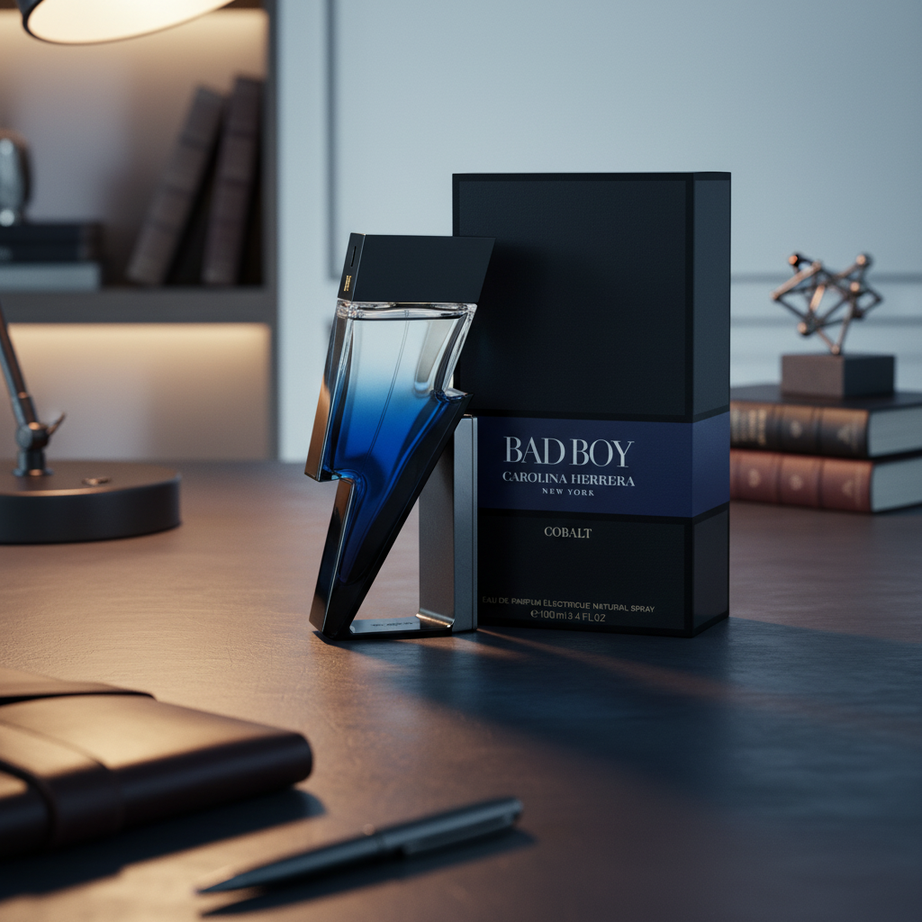 Perfume Bad Boy Cobalt Eau de Parfum Masculino - Carolina Herrera em ambiente elegante de lifestyle
