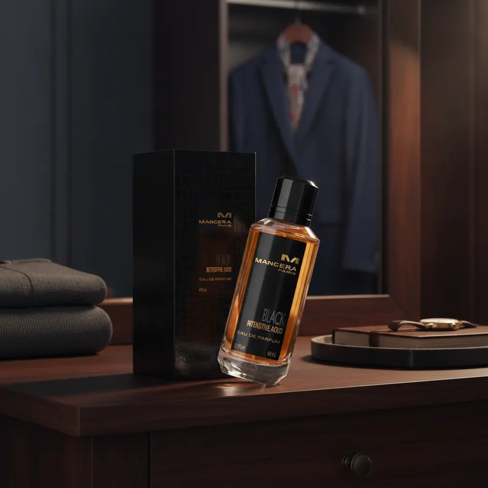Perfume Black Intensitive Aoud Unissex - Mancera em ambiente elegante de lifestyle