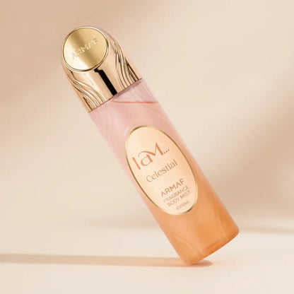 Detalhe do frasco do perfume Body Mist I Am Celestial Unissex - Armaf com foco no vidro e no líquido