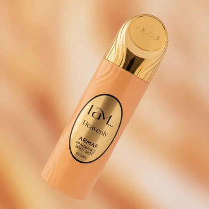 Detalhe do frasco do perfume Body Splash I Am Heavenly Feminino - Armaf com foco no vidro e no líquido