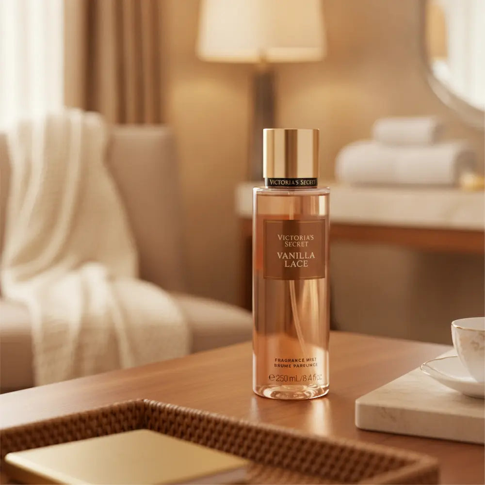 Perfume Body Splash Vanilla Lace Perfumação Corporal Feminino - Victoria's Secret em ambiente elegante de lifestyle