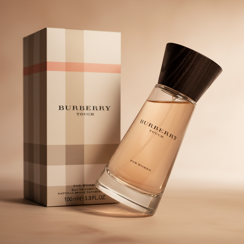 Detalhe do frasco do perfume Burberry Touch For Women Eau de Parfum Feminino - Burberry com foco no vidro e no líquido