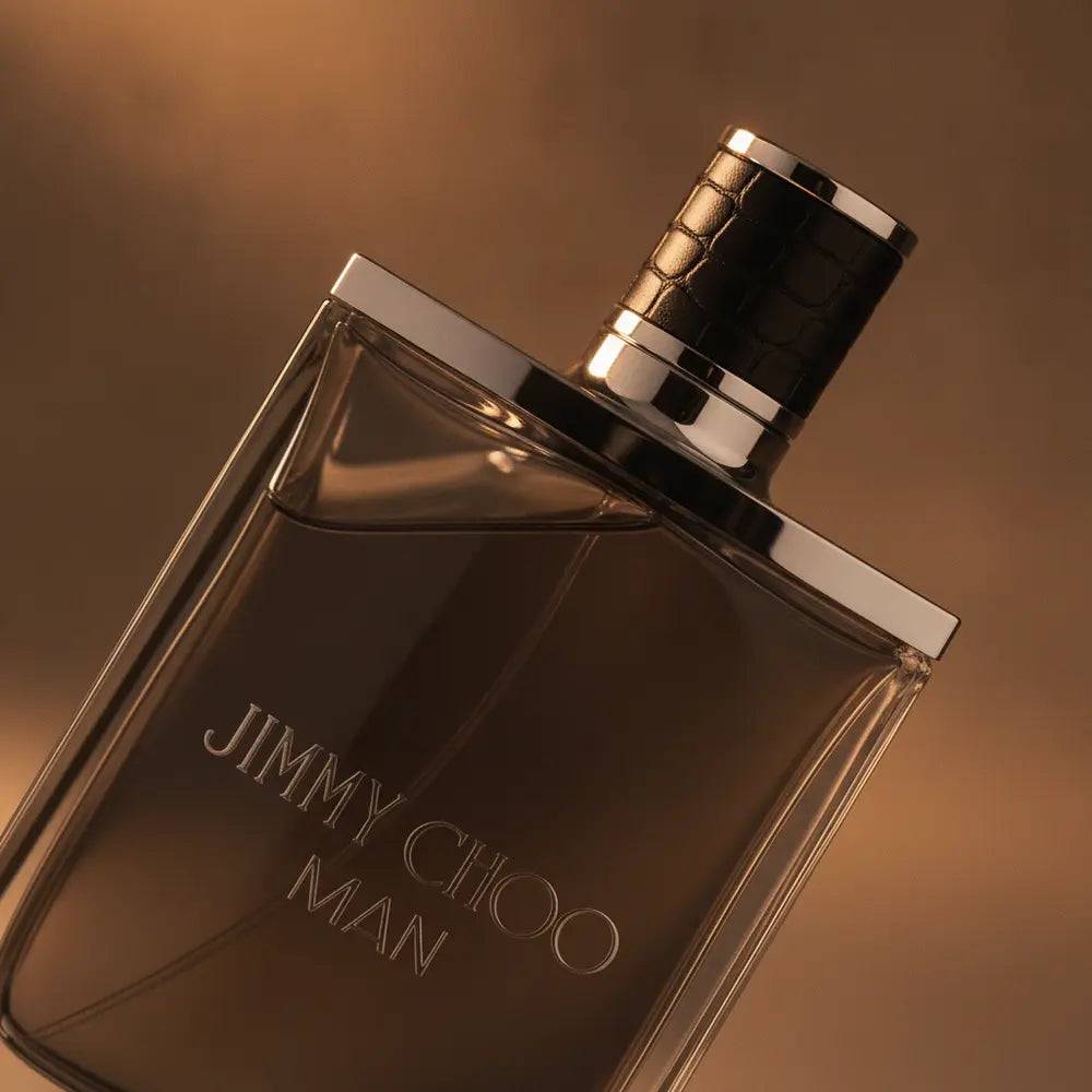Detalhe do frasco do perfume Decant Jimmy Choo Man Eau de Toilette Masculino - Jimmy Choo com foco no vidro e no líquido