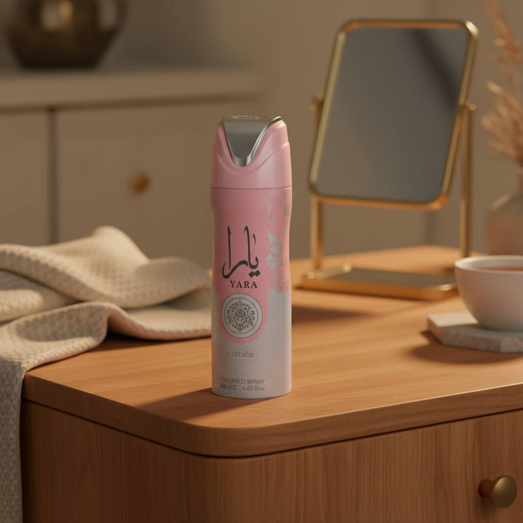 Perfume Desodorante Yara Feminino - Lattafa em ambiente elegante de lifestyle