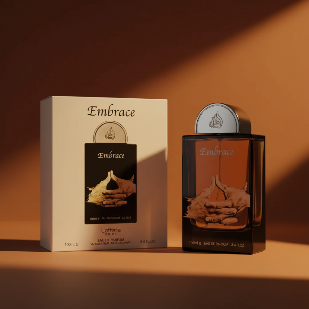 Perfume Embrace Eau de Parfum Unissex - Lattafa em composição atmosférica com iluminação sofisticada