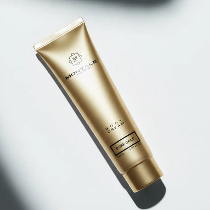 Detalhe do frasco do perfume Hidratante Corporal Pure Gold Oriental Floral Feminino - Montale com foco no vidro e no líquido