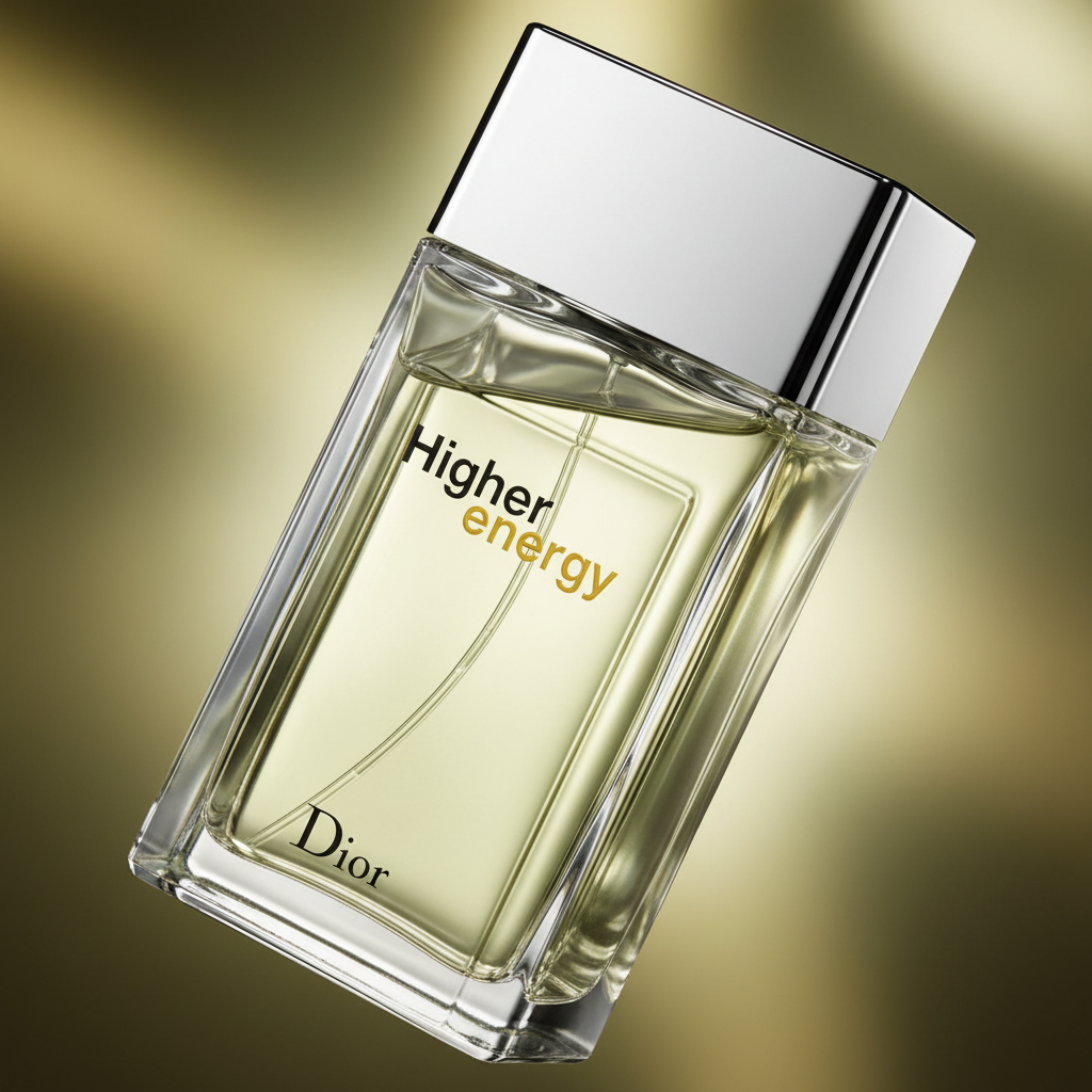 Detalhe do frasco do perfume Higher Energy Eau de Toilette Masculino - Dior com foco no vidro e no líquido