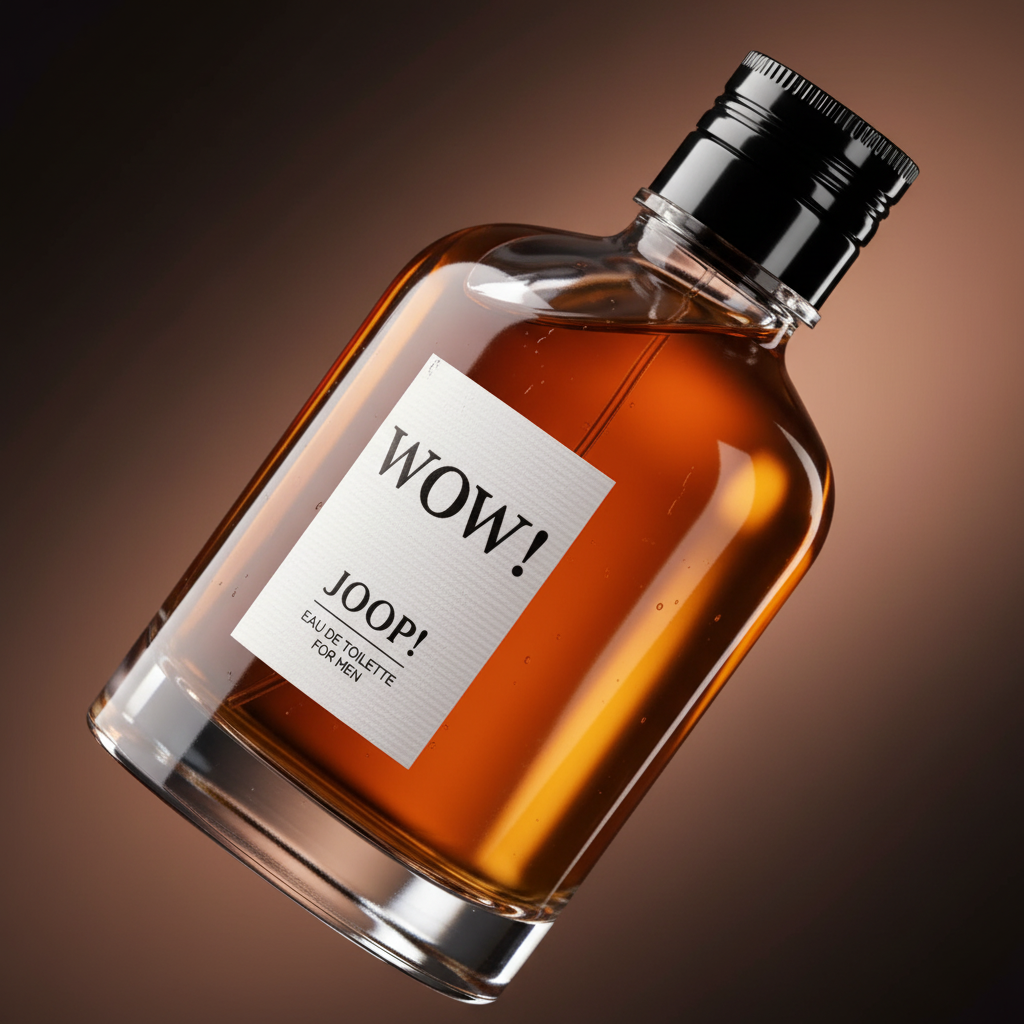 Detalhe do frasco do perfume Joop! Wow! Eau de Toilette Masculino - Joop! com foco no vidro e no líquido