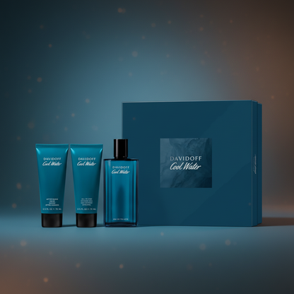 Perfume Kit Davidoff Cool Water Masculino Eau de Toilette - Davidoff em composição atmosférica com iluminação sofisticada