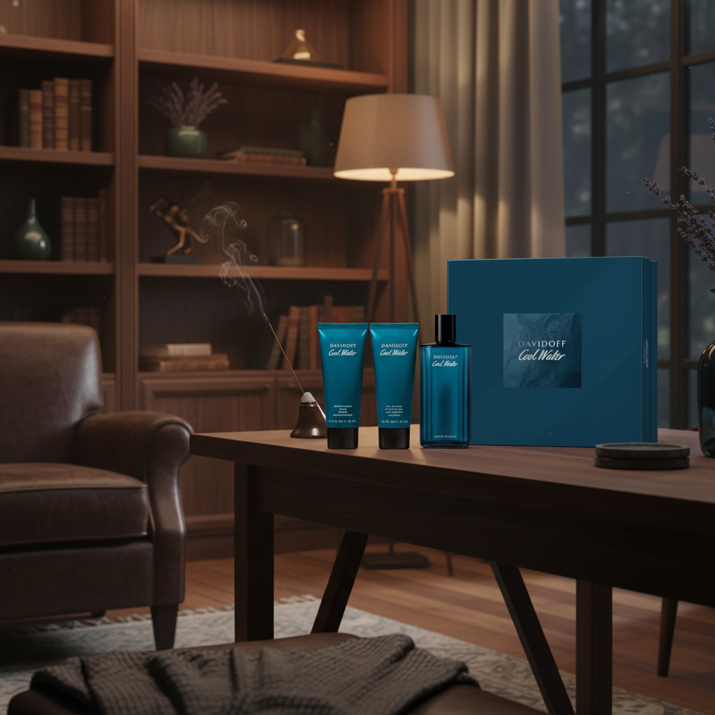 Perfume Kit Davidoff Cool Water Masculino Eau de Toilette - Davidoff em ambiente elegante de lifestyle