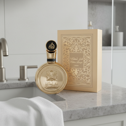 Perfume Lattafa Fakhar Gold Eau de Parfum Unissex - Lattafa em ambiente elegante de lifestyle