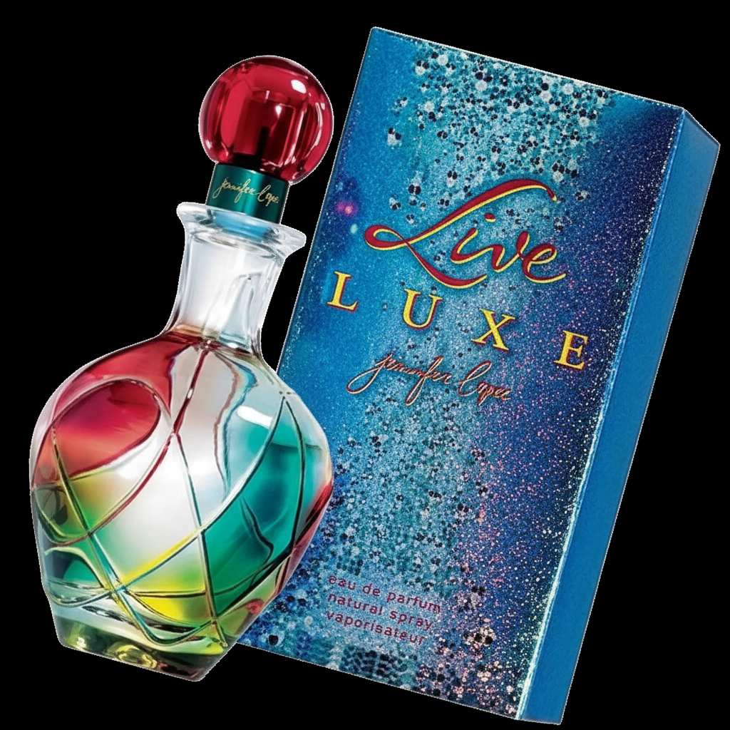 Detalhe do frasco do perfume Live Luxe Eau de Parfum Feminino - Jennifer Lopez com foco no vidro e no líquido