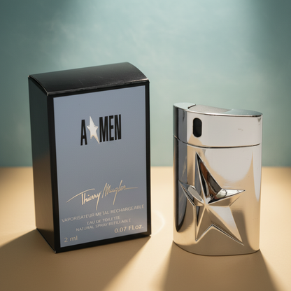 Perfume Miniatura A*Men Eau de Toilette Masculino - Thierry Mugler em composição atmosférica com iluminação sofisticada