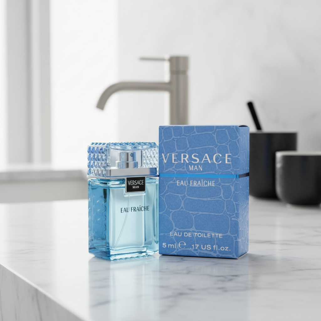 Perfume Miniatura Versace Man Eau Fraîche Eau de Toilette Masculino - Versace em ambiente elegante de lifestyle