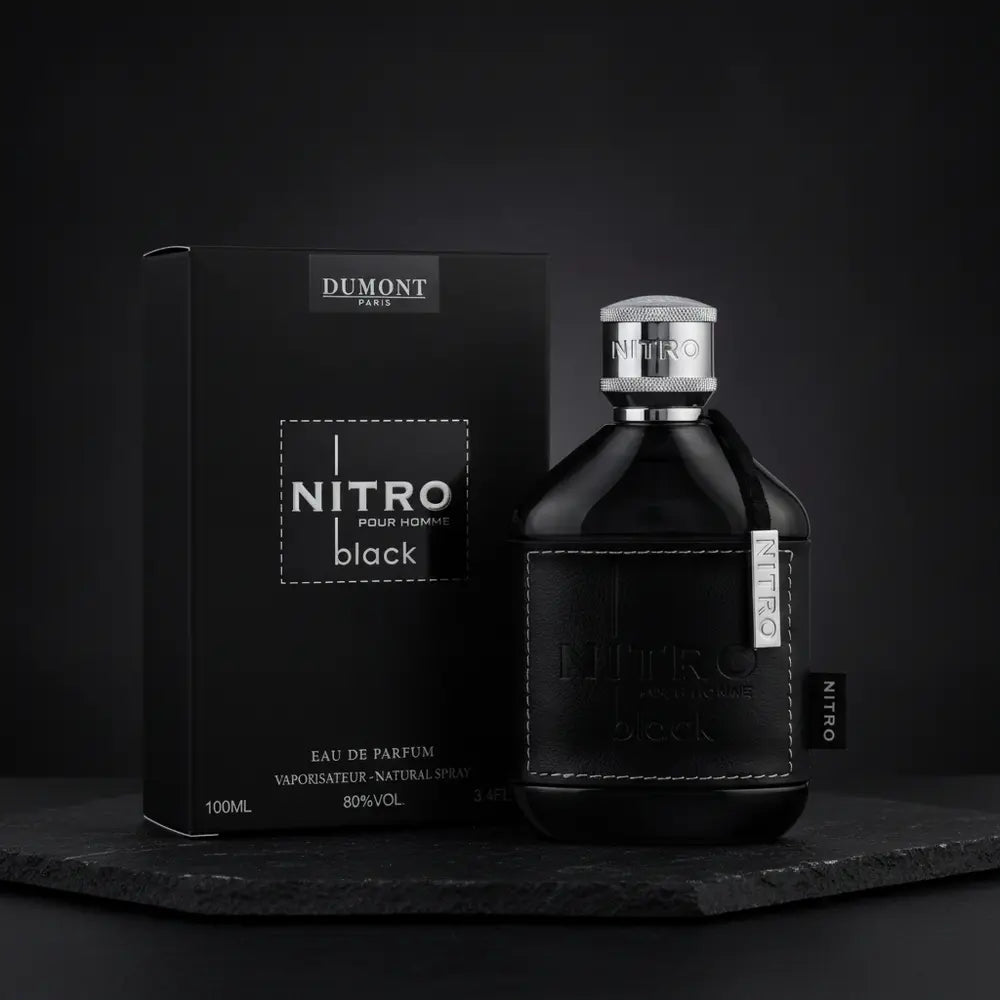Perfume Nitro Black Eau de Parfum Masculino - Dumont em composição de luxo com iluminação sofisticada