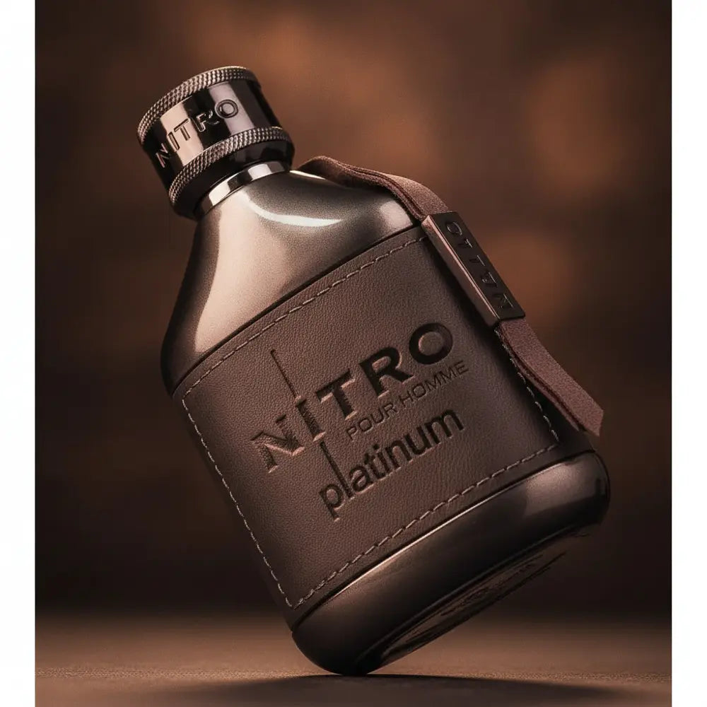 Detalhe do frasco do perfume Nitro Platinum Eau de Parfum Masculino - Dumont com foco no vidro e no líquido