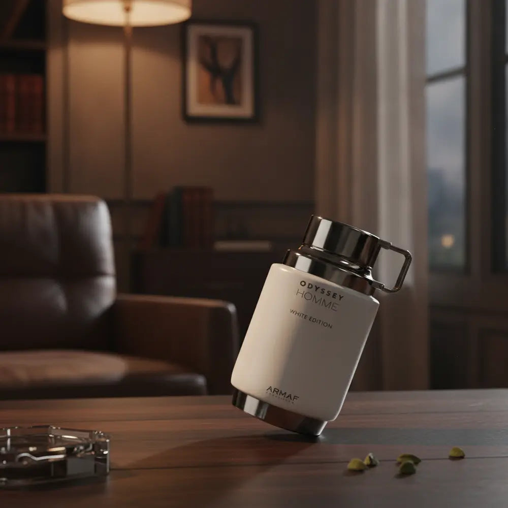 Perfume Odyssey Homme White Edition Eau de Parfum Masculino - Armaf em ambiente elegante de lifestyle