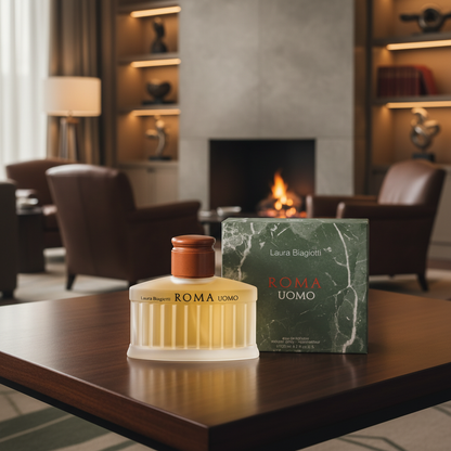 Perfume Roma Uomo Eau de Toilette Masculino - Laura Biagiotti em ambiente elegante de lifestyle