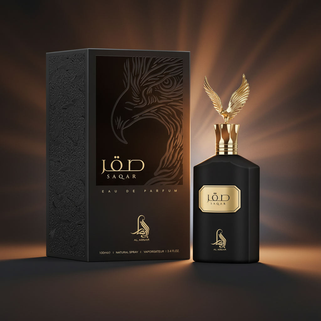 Perfume Saqar Eau de Parfum Unissex - Al Absar em composição atmosférica com iluminação sofisticada