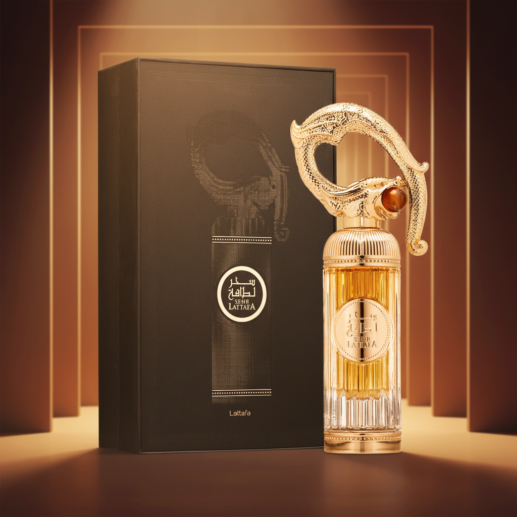 Perfume Sehr Lattafa Eau de Parfum Unissex - Lattafa em composição atmosférica com iluminação sofisticada