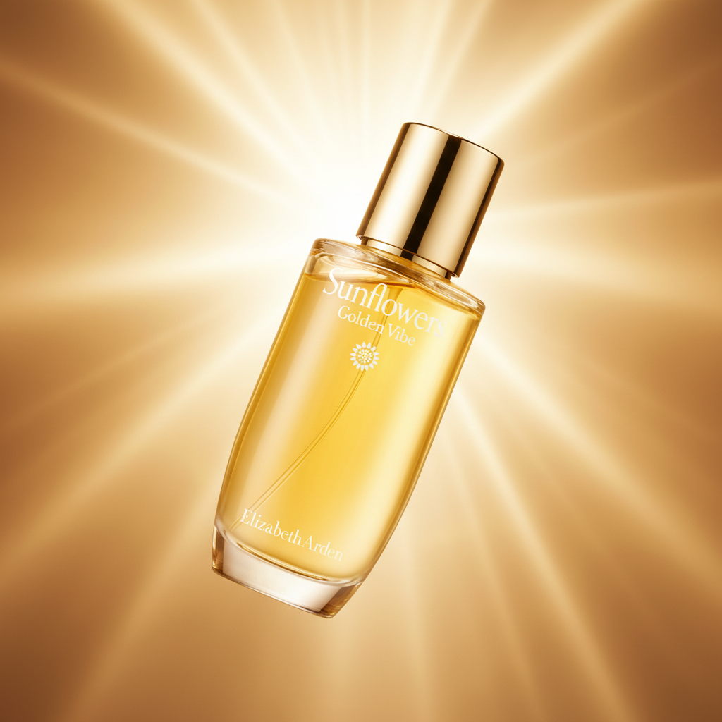 Perfume Sunflowers Golden Vibe Eau de Toilette Feminino - Elizabeth Arden em composição atmosférica com iluminação sofisticada
