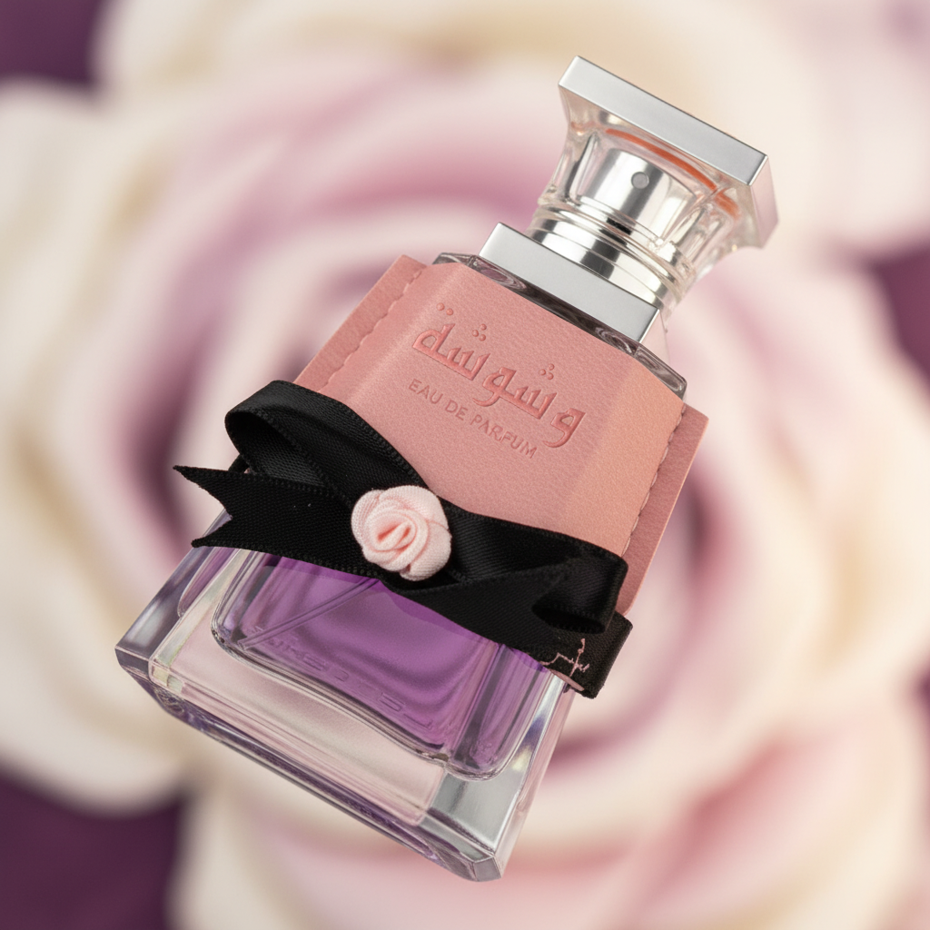 Detalhe do frasco do perfume Washwashah Eau de Parfum Feminino - Lattafa com foco no vidro e no líquido