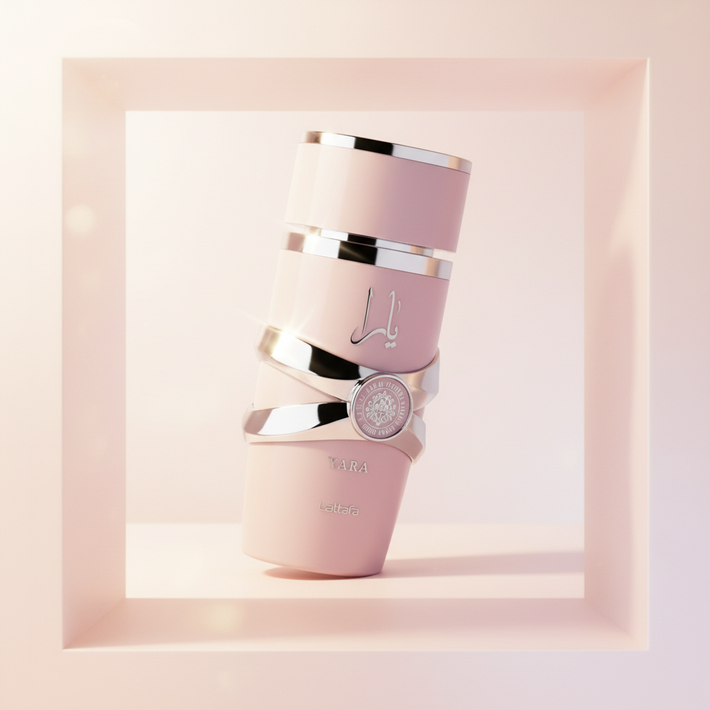 Perfume Yara Eau de Parfum Feminino - Lattafa em composição atmosférica com iluminação sofisticada